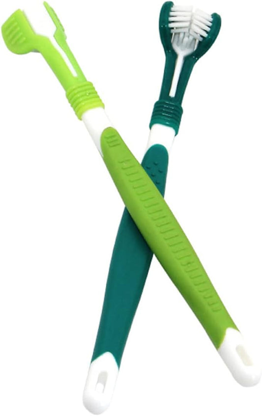 Mipcase 2pcs Tooth for Dogs Cleaning Brush Puppy Supplies Green Kitten Dental Cat Triple Toothbrush Dog Finger Gentle Large Care Gum Oral Handle Pet Hair Headed Small Toothbrushes
