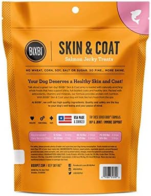 BIXBI Skin & Coat Jerky Dog Treats in 2 Flavors: (1) Salmon and (1) Chicken (2 Bags Total, 5 Ounces Each)