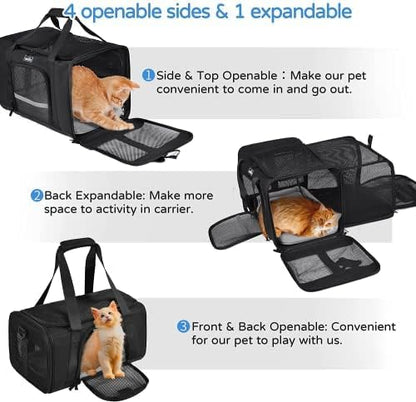 Dog Carriers for Small Dogs, Cat Carrier Travel, Expandable, Collapsible, 900D High density Oxford Cloth, Wear-Resisting, Anti Tearing, Reflective Tape,Safety Lock Zipper