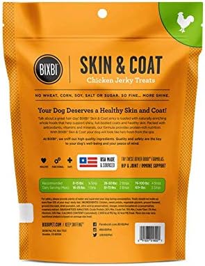 BIXBI Skin & Coat Jerky Dog Treats in 2 Flavors: (1) Salmon and (1) Chicken (2 Bags Total, 5 Ounces Each)