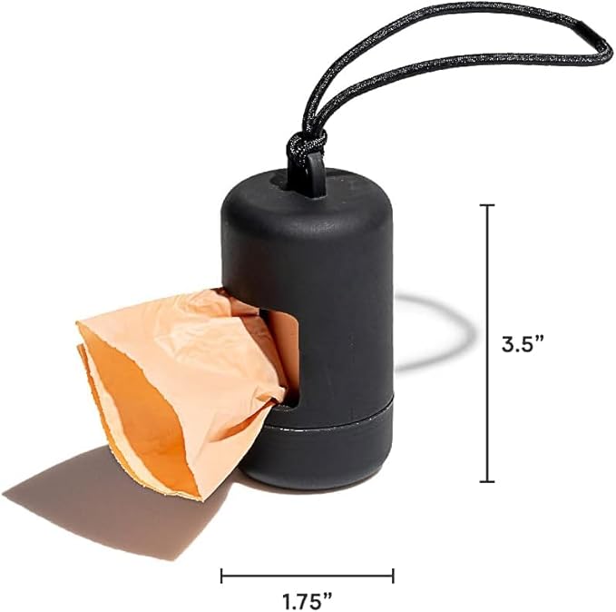 Wild One Dog Poop Bag Holder and Dispenser with Leash Attachment, Leak Proof, Easy Twist Top for Refills, Includes 1 Box Poop Bags, Black