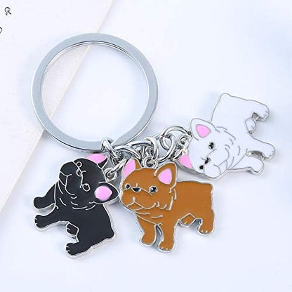 Dog Keychain, Pet Pendant Key-Ring, Cute Puppy ID Tags Metal Key Ring for Dog Lover (French Bulldog Three Color)