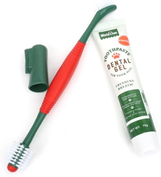Pets Toothbrush Kit,3 Pieces Set with Toothpaste Fingerbrush and Toothpaste,Teeth Cleaning for Cat and Dog Pet Oral Care Fresh Toothbrush Beef Flavor Tooth Brushing Kit for Puppies Kitten