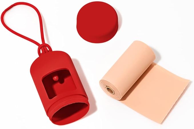 Wild One Dog Poop Bag Holder and Dispenser with Leash Attachment, Leak Proof, Easy Twist Top for Refills, Includes 1 Box Poop Bags, Strawberry