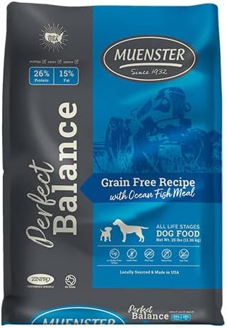 Muenster Perfect Balance OceanFish Meal Grain Free Recipe – Gluten Free Dry Dog Food - Complete and Balanced Kibble for Large, Medium or Small Breed Dogs, 25 lb