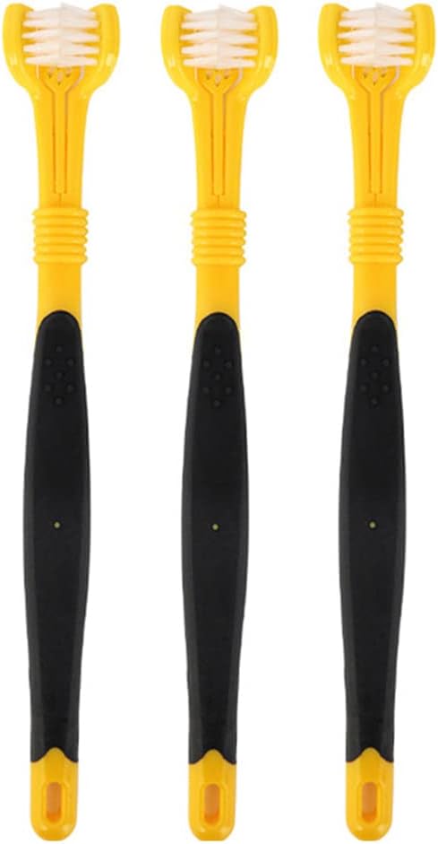 3 Pieces Plastic Nylon Three Head Multi Angle Toothbrush Cleaning Dog Cat Brush Bad Breath Teeth Care Tool,Black