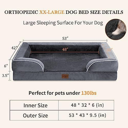Cooling Dog Bed, Memory Foam Orthopedic Dog Bed for Giant Dogs, XXL Dog Bed for Extra Large Dogs, Waterproof Dog Bed with Bolster & Removable Cover(XX-large,Leaden Grey)