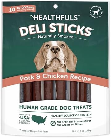 Deli Sticks Pork and Chicken Human-Grade Gluten-Free Soft and Chewy Dog Treats, 10 Count Bag