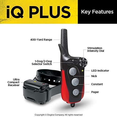 Dogtra IQ Plus+ 2-Dogs Remote Training System - 400 Yard Range, Waterproof, Rechargeable, Static, Vibration - Includes PetsTEK Dog Training Clicker