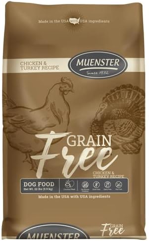 Muenster Grain Free with Chicken and Turkey – Dry Dog Food or Mixer with Fresh Chicken Protein - Complete and Balanced Kibble for Large, Medium or Small Breed Dogs, 22 lb