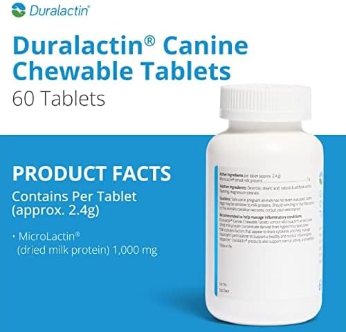 PRN Pharmacal Duralactin Canine Chewable Tablets - Joint Health Supplement for Dogs & Puppies Supports Mobility & Wellness - Tablets Containing Dried Milk Protein - Vanilla Flavor - 60 Canine Chews