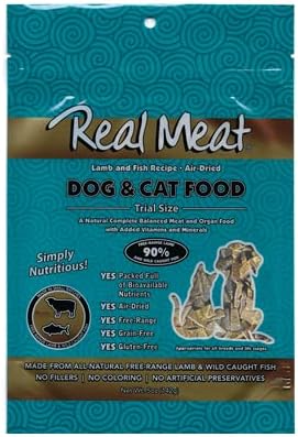 Real Meat Air Dried Cat Food & Dog Food w/ Real Lamb & Fish - 5oz of USA-Crafted Grain-Free Dry Dog & Cat Food Sourced from Free-Range Lamb & Ocean-Caught Fish - All Natural, High Protein Pet Food