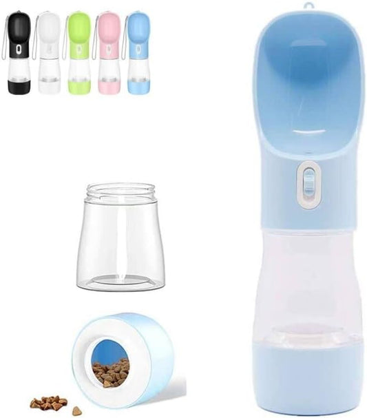 Outdoor Dog Water Bottle Dispenser - Leak Proof Water Bottle for dogs On The Go with Food Container Multifunctional Travel Dog Water Bottle（Blue）