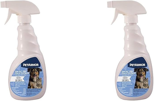 PetArmor Fastact Plus Flea and Tick Spray for Dogs and Cats 16 oz (Pack of 2)