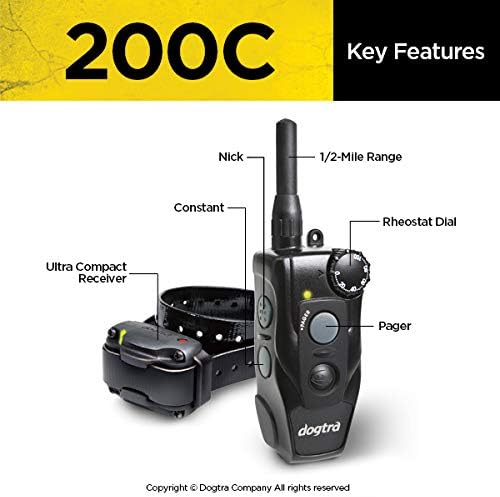Dogtra 200C Remote Training E-Collar - 1/2 Mile Range - Static, Vibration, Low-Medium Output, Adjustable Levels, Waterproof, Electric Dog Collar for Basic Obedience Training of Small, Medium Dogs