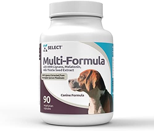 Multi-Formula Dog Supplement for Medium Dogs - 20mg HMR Lignans, 2mg Melatonin, 40mg Milk Thistle - Helps Heart, Liver, Digestion, Skin & Coat Health, Multivitamin for Dogs, 90 Capsules