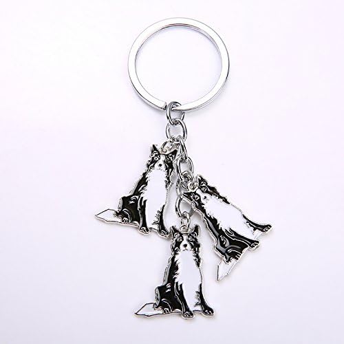 Dog Keychain, Pet Pendant Key-Ring, Cute Puppy ID Tags Metal Key Ring for Dog Lover (Border Collie)