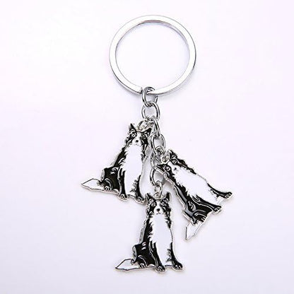 Dog Keychain, Pet Pendant Key-Ring, Cute Puppy ID Tags Metal Key Ring for Dog Lover (Border Collie)