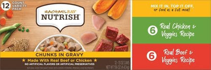 Nutrish Rachael Ray Chunks in Gravy Wet Dog Food Variety Pack, 13 Ounce (Pack of 12)