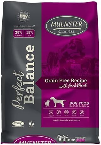 Muenster Perfect Balance Pork Meal Grain Free Recipe – Gluten Free Dry Dog Food - Complete and Balanced Kibble for Large, Medium or Small Breed Dogs, 25 lb