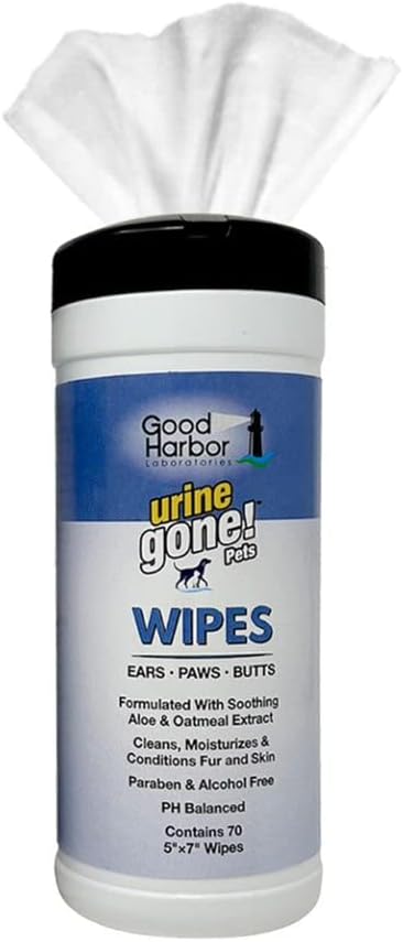 Urine Gone Pet Ears, Paws & Butt Cleaning & Moisturizing Wipes for Dogs & Cats - 70 Thick Grooming Wipes