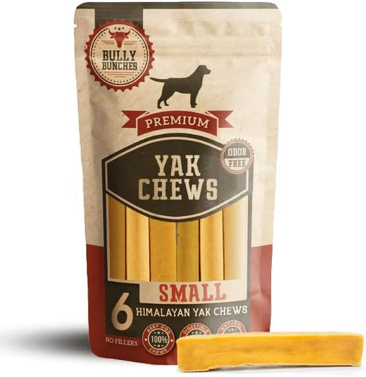Bully Bunches Small Authentic Yak Cheese Himalayan Chews for Small Dogs & Puppies - All Natural Dog Treat Dental Chews, Made with Real Yak Milk for Teething - Lactose & Rawhide Free (6 Pk)