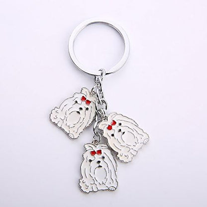 Dog Keychain, Pet Pendant Key-Ring, Cute Puppy ID Tags Metal Key Ring for Dog Lover (Maltese)
