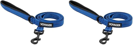 Voyager Reflective Dog Leash with Neoprene Handle, 5ft Long, Supports Small, Medium, and Large Breed Puppies, Cute and Heavy Duty for Walking, Running, and Training - Royal Blue (Leash), M (Pack of 2)