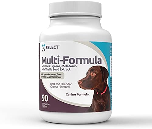 Multi-Formula Dog Vitamins with 30mg HMR Lignans, 3mg Melatonin for Large Dogs, 60mg Milk Thistle - 90 Tablets - Pet Melatonin for Dogs, Beef Flavor