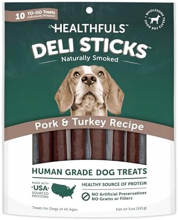 Deli Sticks Pork and Turkey Human-Grade Gluten-Free Soft and Chewy Dog Treats, 10 Count Bag