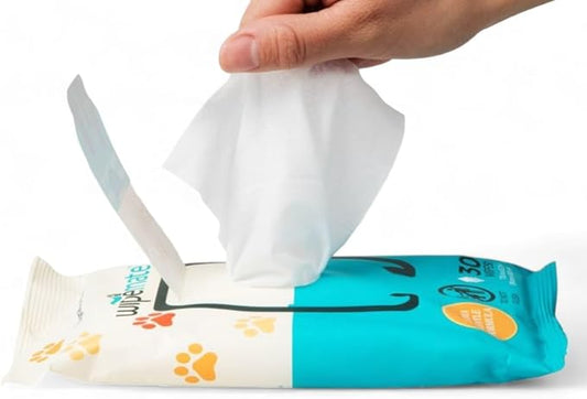 Premium Dog & Cat Pet Wipes Cleans Pet Paws, Ears, Fur, Butt, & Anal Gland, No-Rinse Solution, Gentle, Deodorizing, Hypoallergenic - Unscented 30 ct (Travel Series)