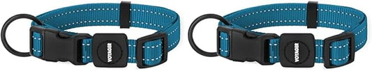Best Pet Supplies Reflective Dog Collar with Adjustable Length, Heavy-Duty Buckle, and Strong Leash D-Ring, Training, Walking, Jogging Accessory for Small, Medium, and Large Breeds - Turquoise, S