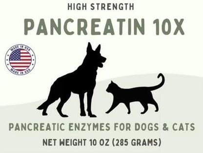 Pancreatin 10X - Pancreatic enzymes for Dogs and Cats (Made in USA) High Strength | Low Odor |10oz (285g)