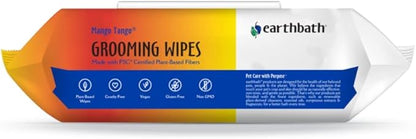 earthbath, Mango Tango Grooming Wipes - Dog Wipes for Paws and Butt, Best Pet Wipes for Dogs & Cats, Made in USA, Cruelty-Free Dog Cleaning Wipes, Removes Dirt & Dander - 100 Count (2 Pack)