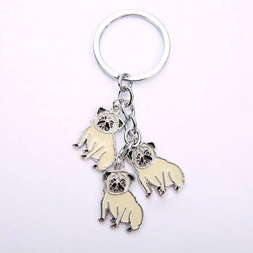 Dog Keychain, Pet Pendant Key-Ring, Cute Puppy ID Tags Metal Key Ring for Dog Lover (Pug)