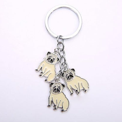 Dog Keychain, Pet Pendant Key-Ring, Cute Puppy ID Tags Metal Key Ring for Dog Lover (Pug)