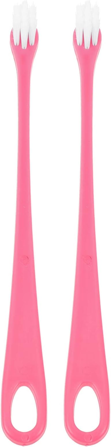 Mipcase Dog Cat Toothbrush 2Pcs Long Handle Pet Toothbrushes Soft Bristles Cat Dental Care Dog Teeth Cleaning Toothbrush for Pet Puppy Kitten Pink