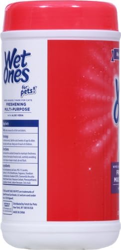 Wet Ones for Pets Freshening Multipurpose Wipes for Cats with Aloe Vera | Easy to Use Cat Cleaning Wipes, Freshening Cat Grooming Wipes for Pet Grooming in Fresh Scent | 50 ct Cannister Cat Wipes