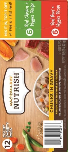 Nutrish Rachael Ray Chunks in Gravy Wet Dog Food Variety Pack, 13 Ounce (Pack of 12)