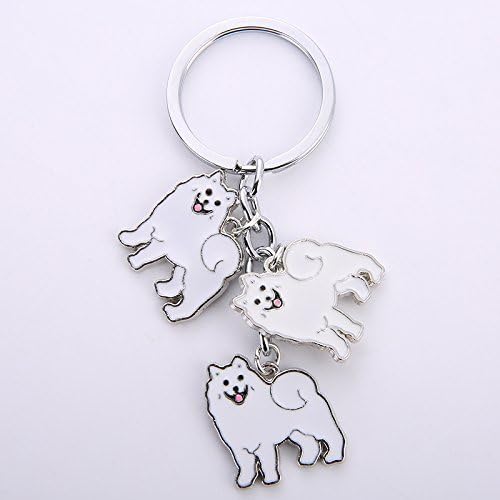 Dog Keychain, Pet Pendant Key-Ring, Cute Puppy ID Tags Metal Key Ring for Dog Lover (Samoyed)