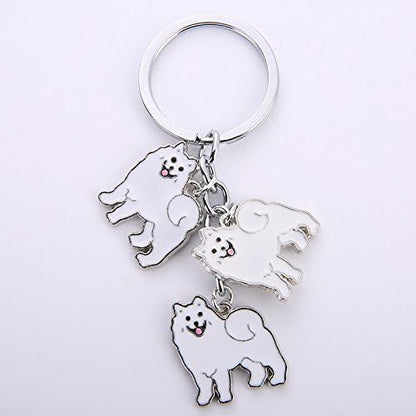 Dog Keychain, Pet Pendant Key-Ring, Cute Puppy ID Tags Metal Key Ring for Dog Lover (Samoyed)