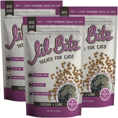 Lil' Bitz training Treats for Cats (3 Pack, All Cat Sizes - Chicken & Liver)