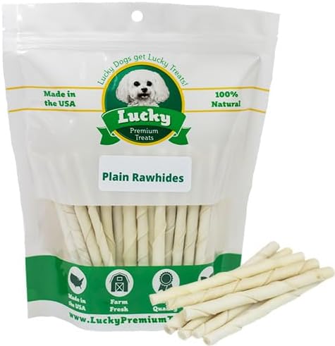 Lucky Premium Treats Plain Rawhide Sticks – All-Natural Rawhide Dog Treats for Small Dogs, Gluten Free Premium Small Dog Treats (200 Chews)