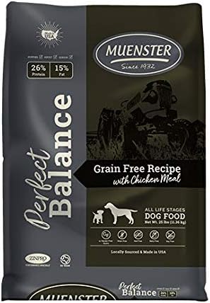 Muenster Perfect Balance Grain Free Recipe with Chicken Meal Dog Food- Complete and Balanced Kibble for Large, Medium or Small Breed Dogs, 25 lb