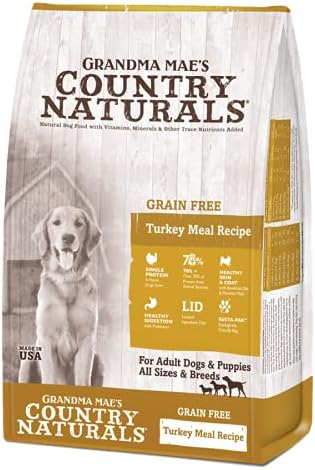 Country Naturals Grandma Mae's Grain Free Single Protein Turkey & Turkey Meal Recipe Dry Dog Food, 4 Pound Bag
