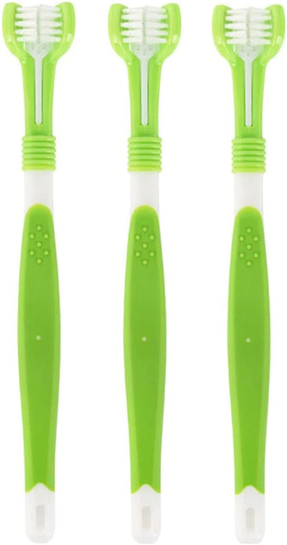 3 Pieces Plastic Nylon Three Head Multi Angle Toothbrush Cleaning Dog Cat Brush Bad Breath Teeth Care Tool,Green