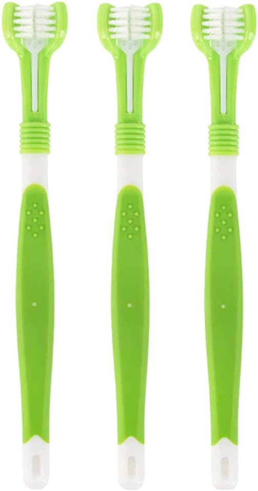 3 Pieces Plastic Nylon Three Head Multi Angle Toothbrush Cleaning Dog Cat Brush Bad Breath Teeth Care Tool,Green