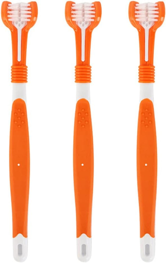 3 Pieces Plastic Nylon Three Head Multi Angle Toothbrush Cleaning Dog Cat Brush Bad Breath Teeth Care Tool,Orange