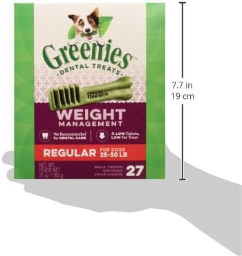 Greenies Weight Management Regular Natural Dog Dental Care Chews Weight Control Dog Treats, 27 oz. Pack (27 Treats)
