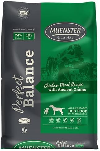 Muenster Perfect Balance Chicken Meal w/Ancient Grains Dog Food (30lb) - Gluten Free Dry Dog Food – Non-GMO High Protein Dog Food - Complete & Balanced Dog Kibble for All Breeds & Life Stages